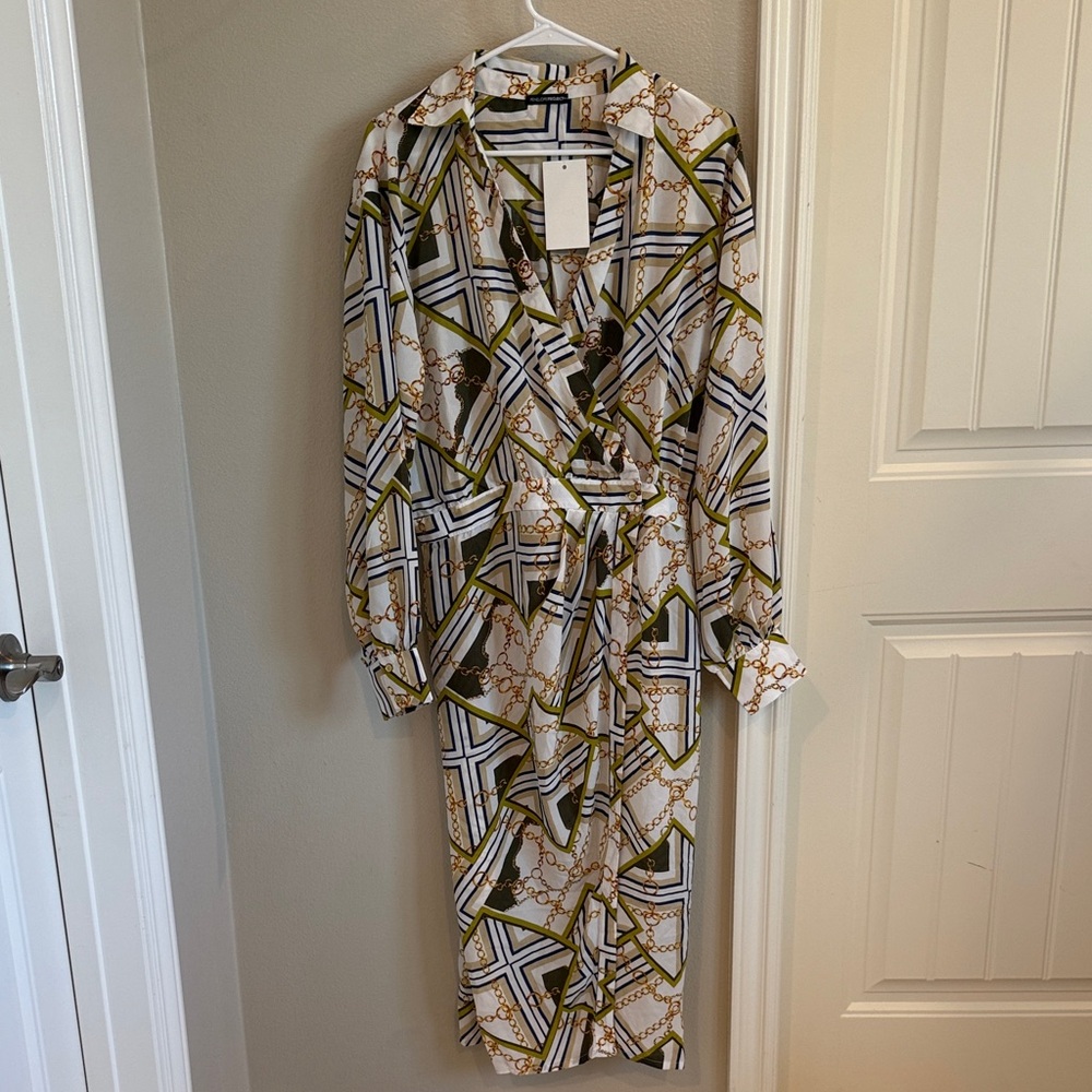 Geometric Print Wrap Dress